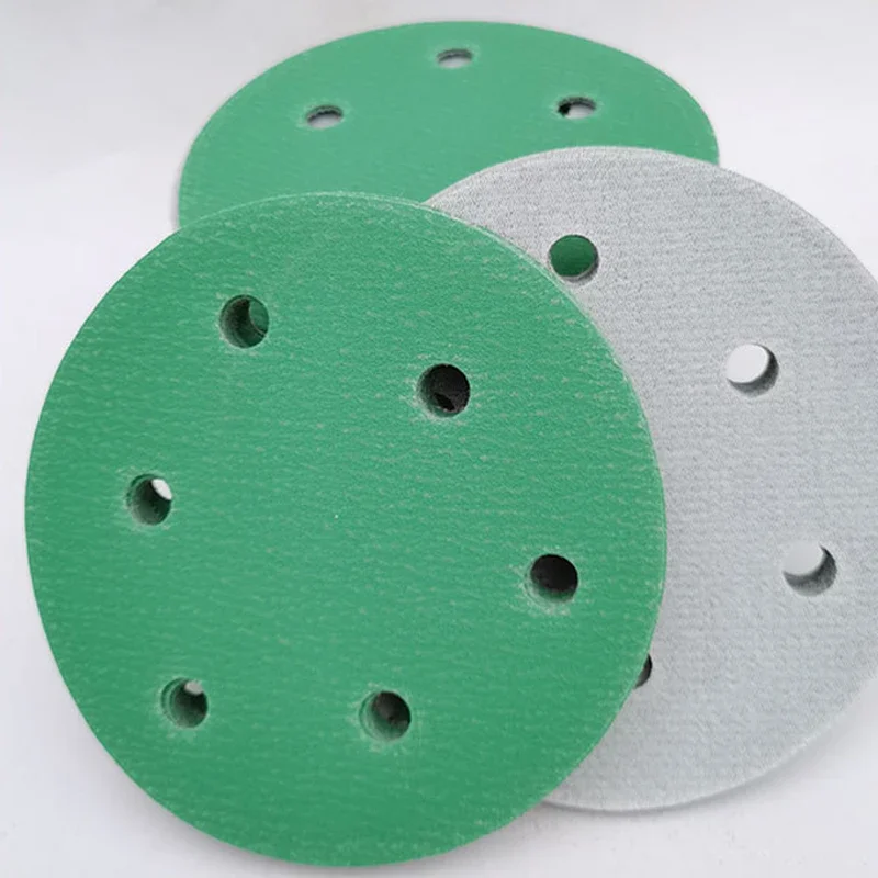 5 Inch 6 Hole Sandpaper Green Round Pneumatic Sander Flocking Car Putty Polishing Self-adhesive 125mm