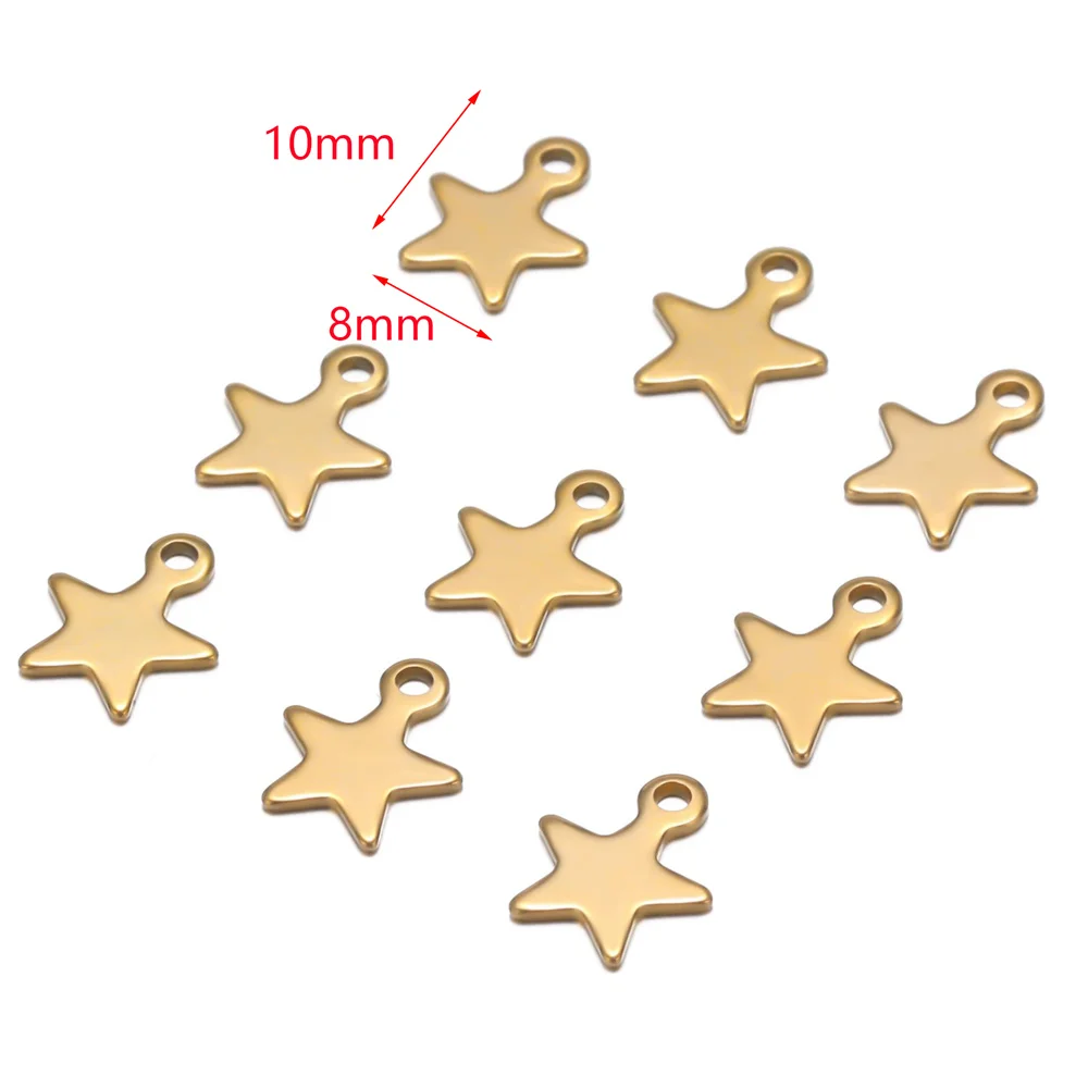 20Pcs/bag 8x10mm Gold Color Stainless Steel Star Charms Pendant For Earrings Necklace Crafts DIY Jewelry Making Handmade Craft