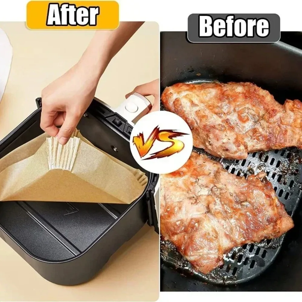 Fryer Air Paper 50/30PCS Air Fryer Disposable Paper Square Round Baking Paper Barbecue Plate Non-stick Pad Oil-absorbing Baking