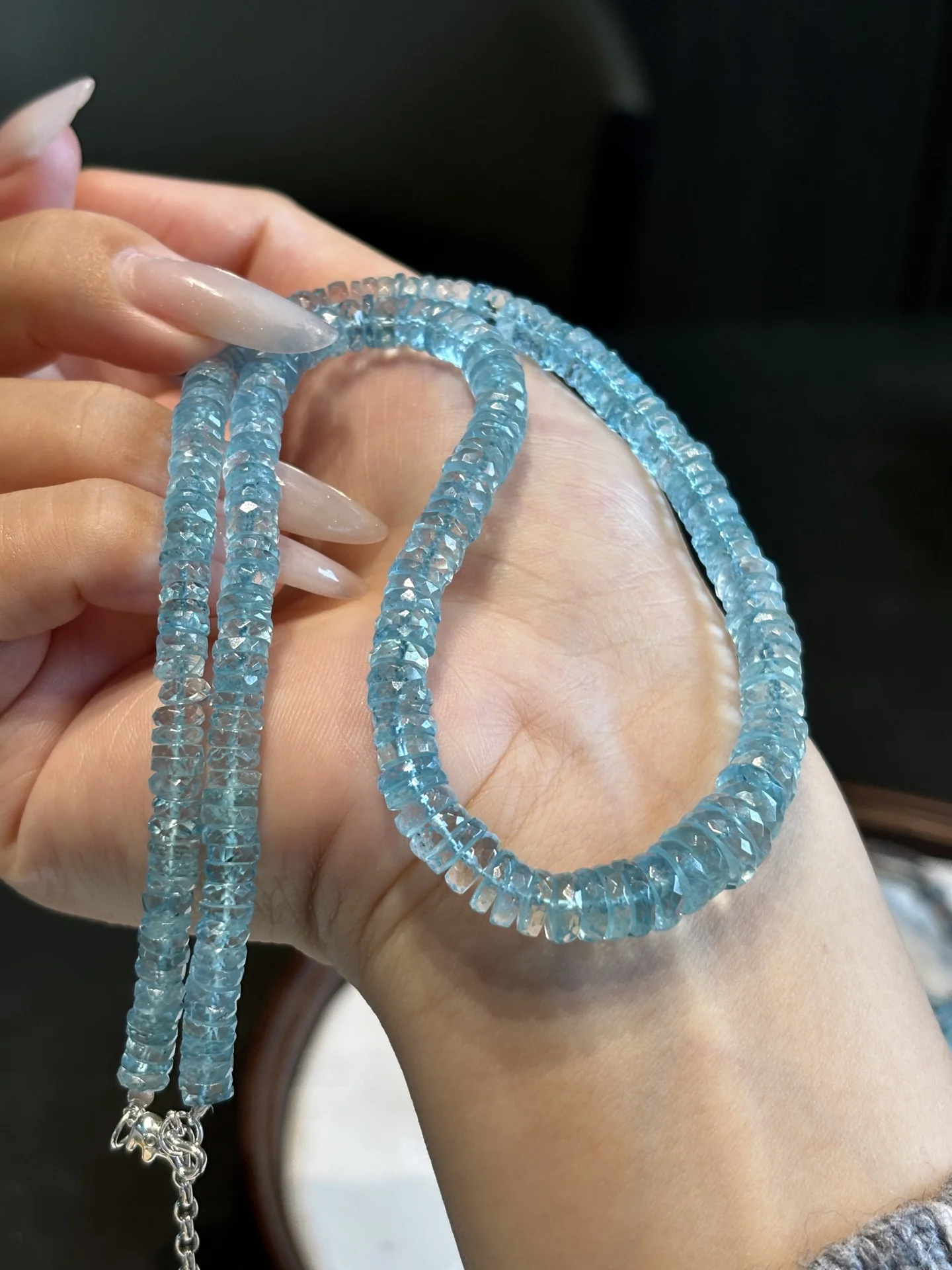 

Natural Ocean Aquamarine Necklace For Women Men Love Beauty Gift Silver Energy Gemstone Healing Crystal 5-10mm Beads AAAAA