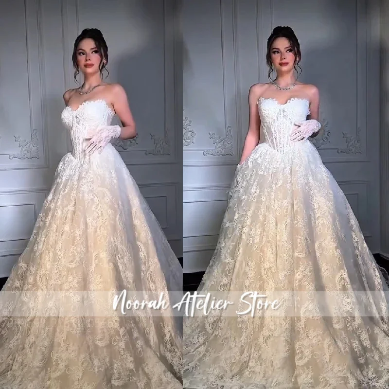 Lace Wedding Gowns Strapless 3D Flowers A-Line Boho Princess Bridal Dresses Women Appliques Bride Dress Custoized