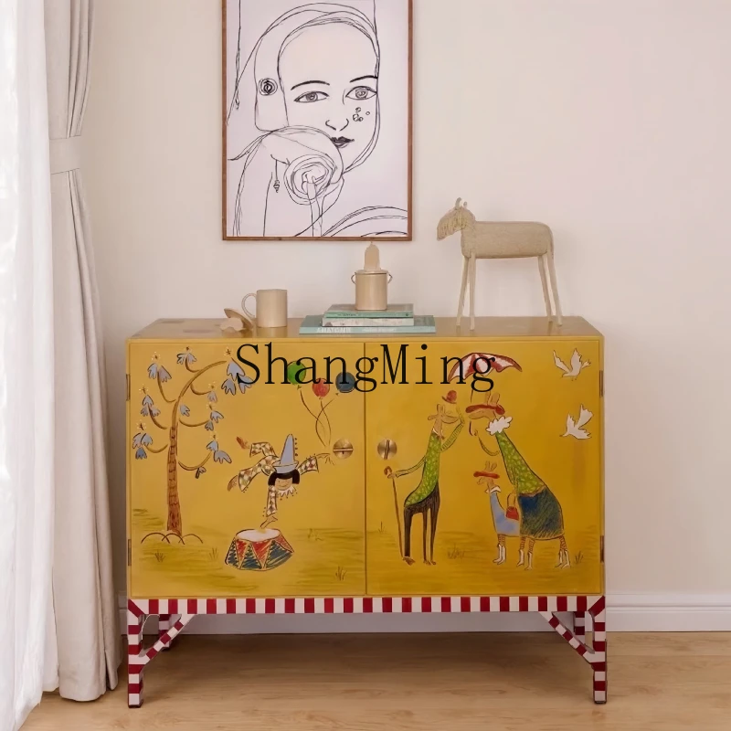 

SM medieval solid wood painted decorative cabinet household entrance retro art bedroom storage locker