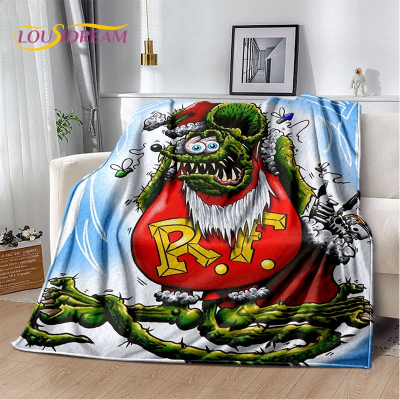 RF Funny Rat Fink Cartoon Motorcycle Car Sign Blanket,Soft Throw Blanket for Home Bedroom Sofa Picnic Travel Office Cover 013