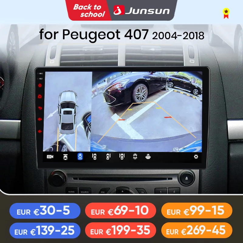 Junsun Wireless CarPlay per Apple Android Auto Car Radio per Peugeot 407 SW CC 2004-2011 Stereo Multimedia GPS Head Unit Screen