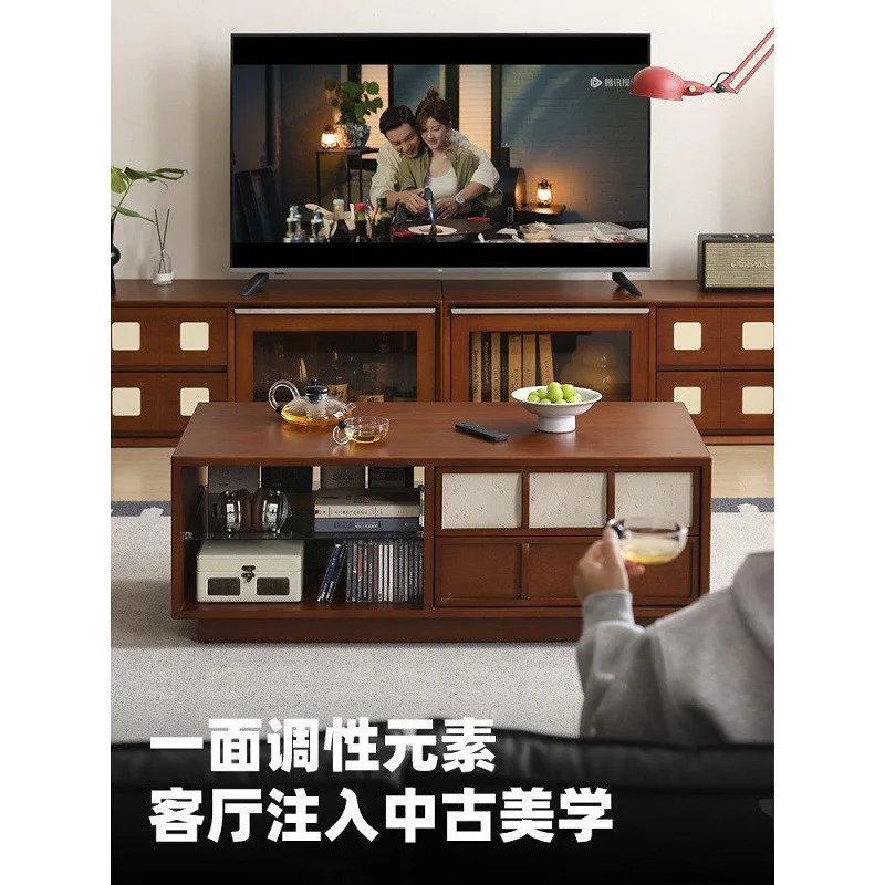 Medieval solid wood coffee table living room floor storage cabinet contrasting color Bauhaus combination cabinet TV cabinet