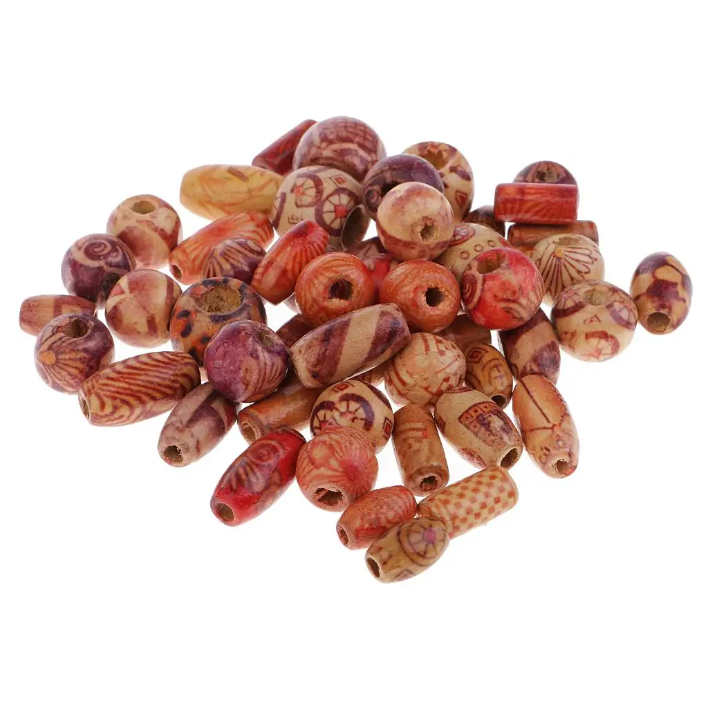 50 Pcs Wooden Loose Spacer Beads for DIY Making Bracelets/Necklace Crafts