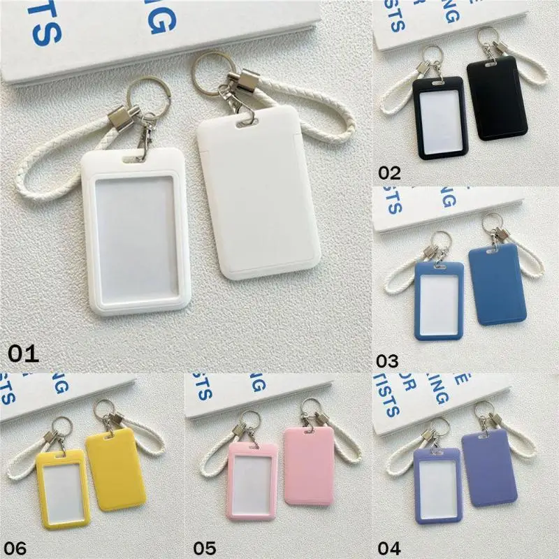 Multicolor Matte Plastic ID Card Holder Wrist Lanyard Scratch Resistant Shell For Students Office Workers Access Cards