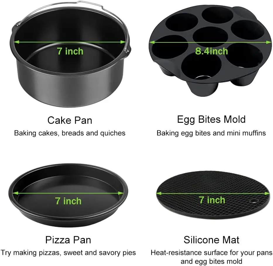 Air Fryer Accessory Set - 12 Pieces Compatible With 4, 4.2, 5, 5.5, 5.8 QT Gowise, Cosori, Phis, Ninja, Cozyna Air Fryers