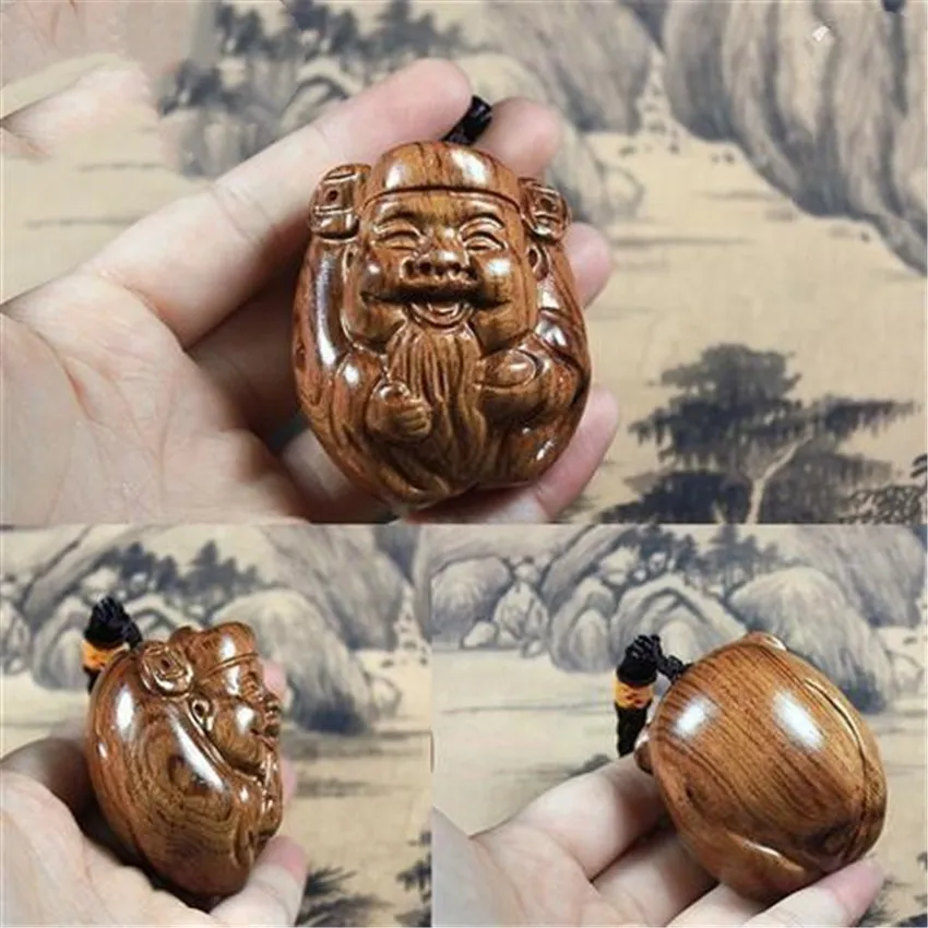 Wooden God of Wealth Characters Small Statue Solid Wood Hand Carving Home Room Office Lucky Feng Shui Characteristics Statue ﻿