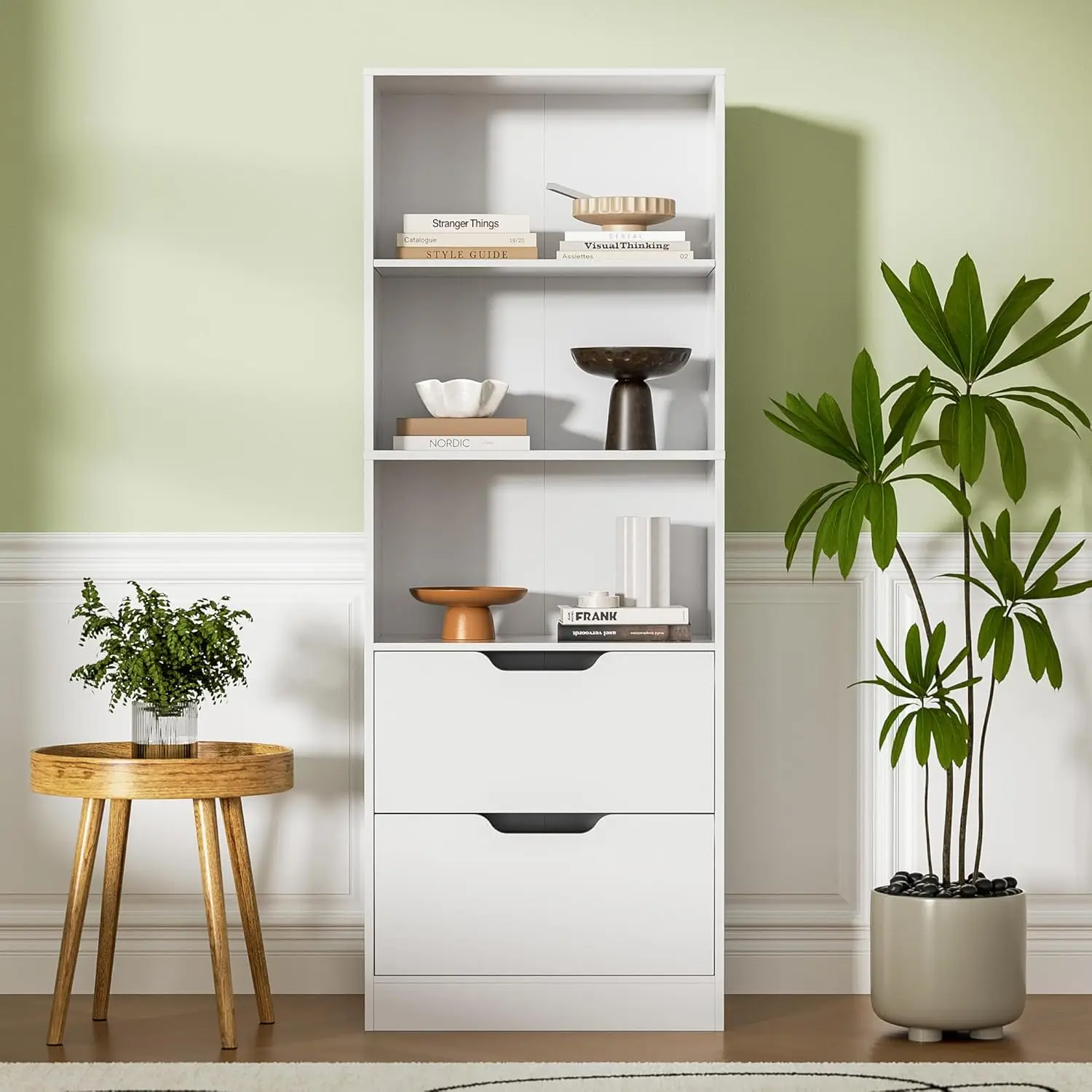 Bookcase With 2 Drawers, 63"" 3-Tier Bookshelf With Storage, 3 Shelf Bookcase With Adjustable Shelf, Modern Bookshelf, Open