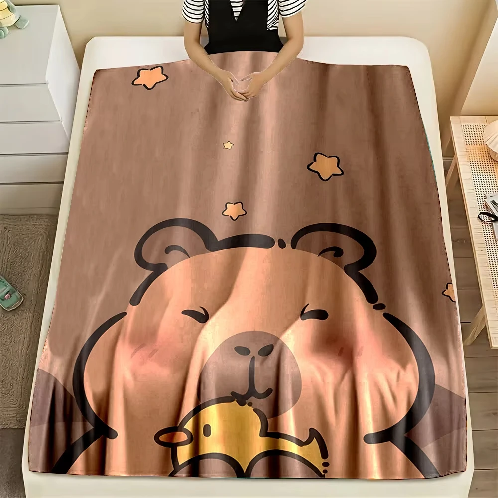 Cartoon Capybara Duck Print Flannel Blanket - All-Season Home Office Cozy Throw