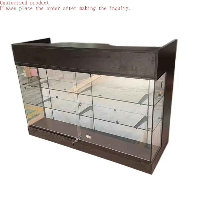 

Custom.Guangzhou Factory New Style Wood and Glass Wooden Cashier Counter with Drawers and Lights