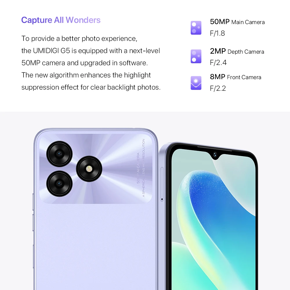 UMIDIGI-teléfono inteligente G5, Smartphone con Android 13, 128GB + 8GB, cámara de 50MP, batería de 5000mAh, pantalla HD de 6,6 pulgadas, Unisoc