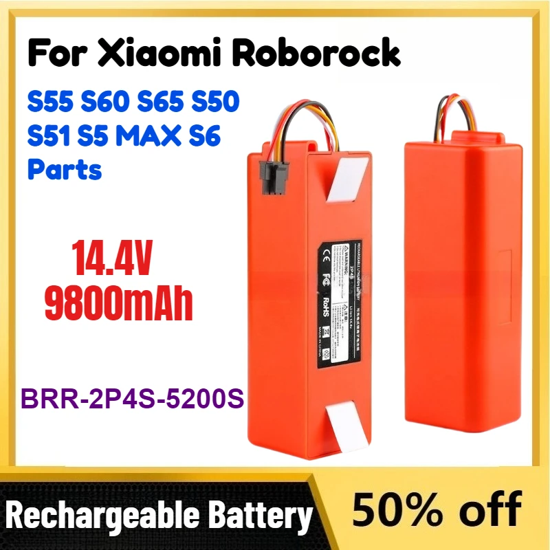 

14.4V 9800mAh BRR-2P4S-5200S Robotic Vacuum Cleaner Replacement Battery For Xiaomi Roborock S55 S60 S65 S50 S51 S5 MAX S6 Parts