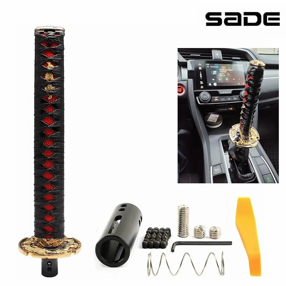 Miecz samuraja automatyczna skórzana gałka zmiany biegów uniwersalna do zamka/przycisku skrzynia biegów Cool Katana dźwignia zmiany biegów dźwignia 100/150/260MM