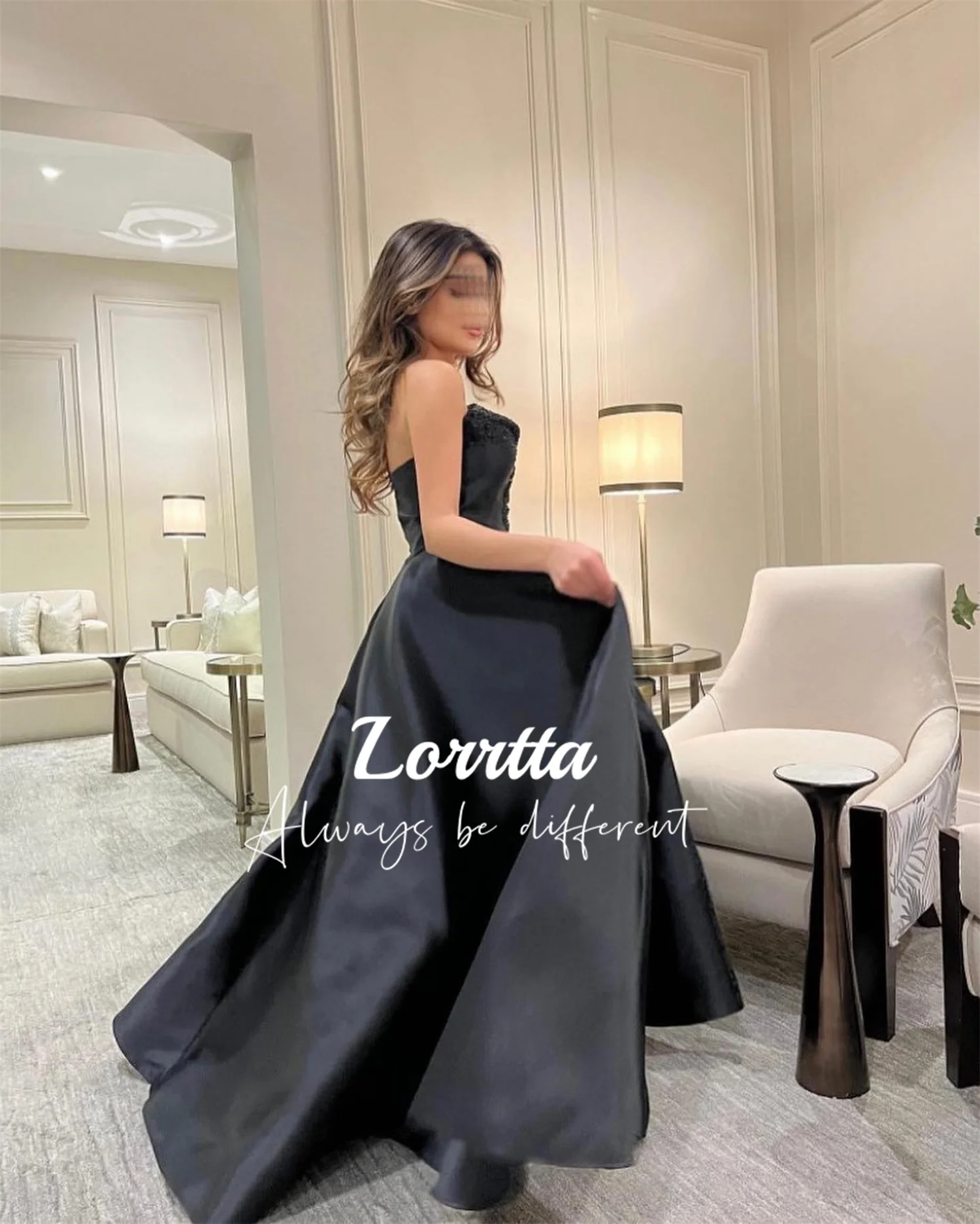 Lorrtta-Vestido sem alças de cetim, plissado, frisado, sem mangas, elegante vestido de festa, vestidos de luxo, eventos especiais, gala