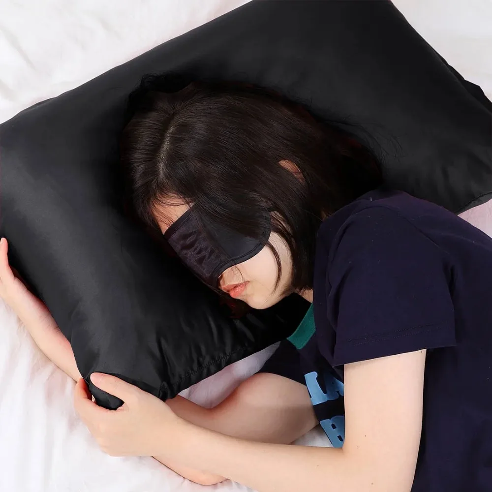 Confezione da 6 federe in raso con cerniera, Queen, nere