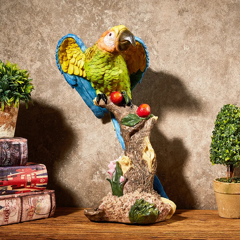 European Style Simulation Parrot Model Resin Macaw Statue Home Living Room Garden Office Desktop Decoration Ornaments Crafts