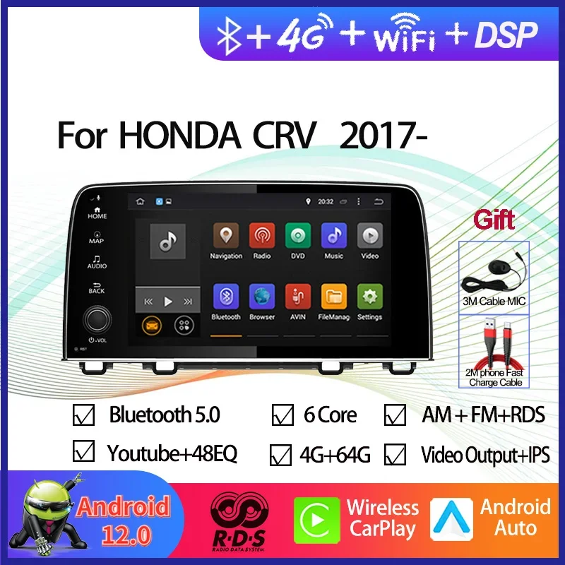 9-дюймовый Android автомобильный радио стерео мультимедийный видеоплеер для HONDA CRV 2017-с BT WIFI RDS автомобильный GPS-навигатор
