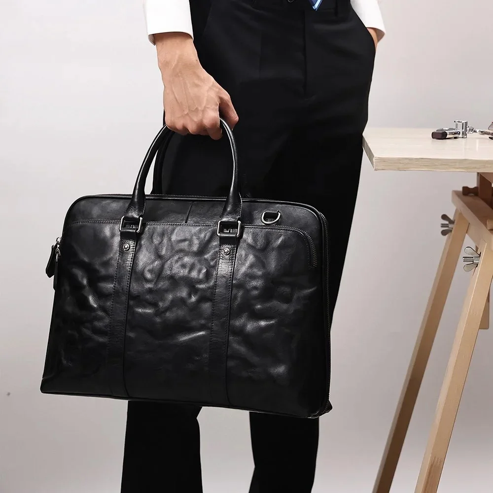 Genuine Leather Men's Briefcase 15.6" Laptop  Business Office Messenger Bag Vintage Handbag for Document Shoulder Bags