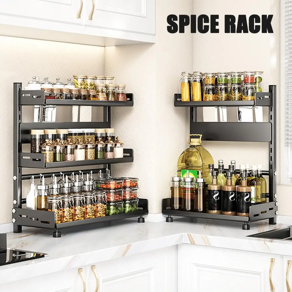 Kitchen Spice Organizer Carbon Steel Condiment Rack Carbon Steel Kitchen Spice Rack Organizer 2/3 Tier Countertop for Bottles
