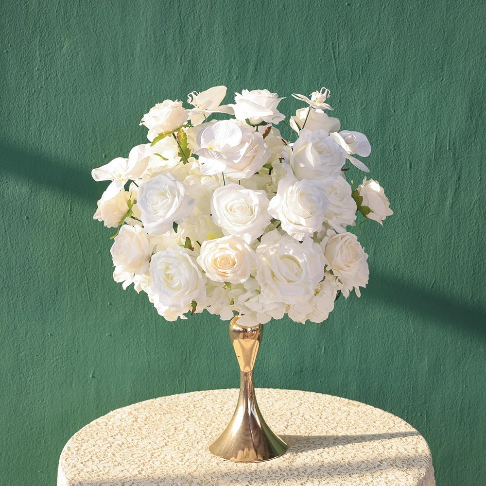 Luxury White Series Artificial Rose Hydrangea Phalaenopsis Flower Ball for Wedding Event Backdrop Decor Table Centerpieces