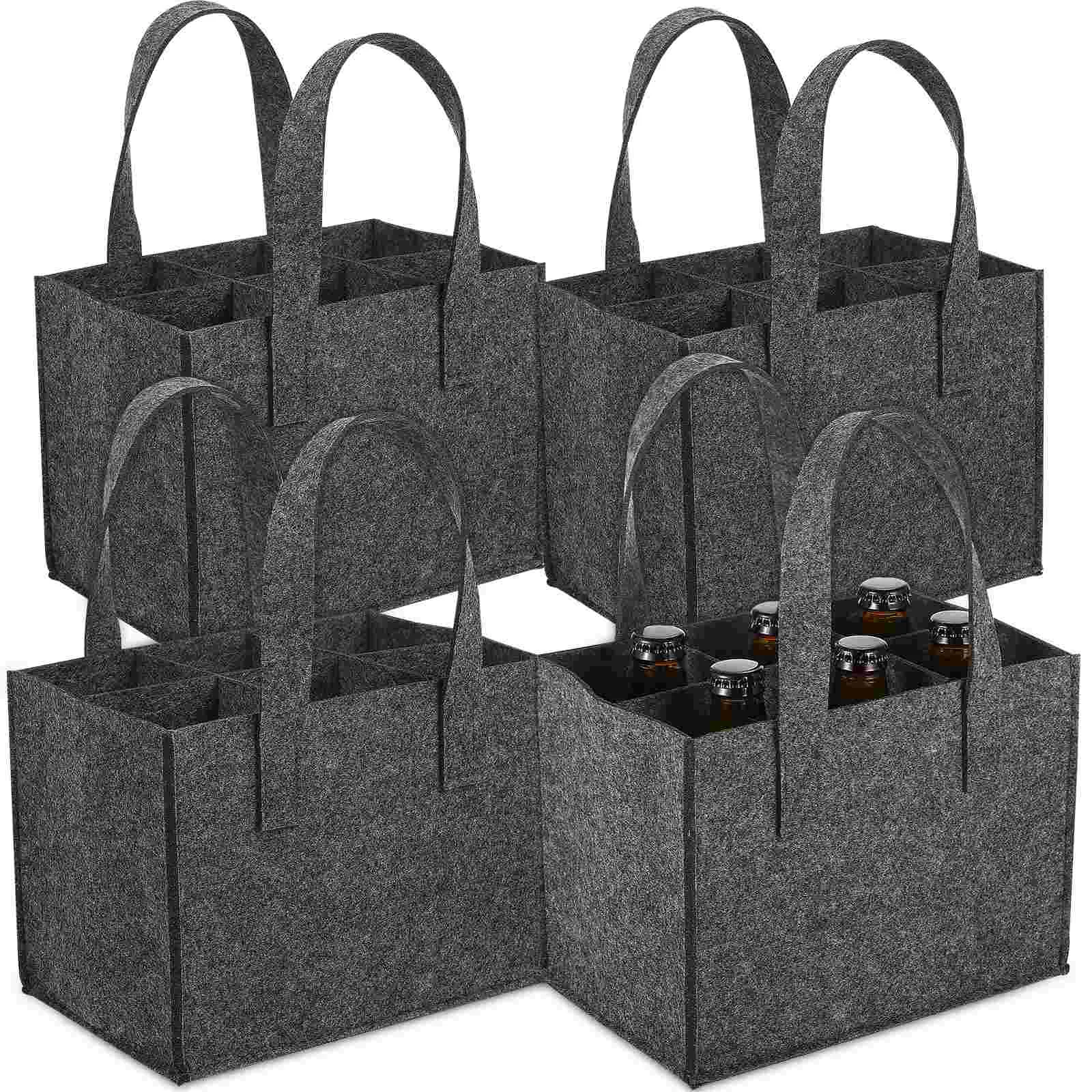 

4 Pcs Bags Gift Wrapping Felt Tote Bottle Carrier with Divider 6 Bottles Storage Carry Handbag Travel