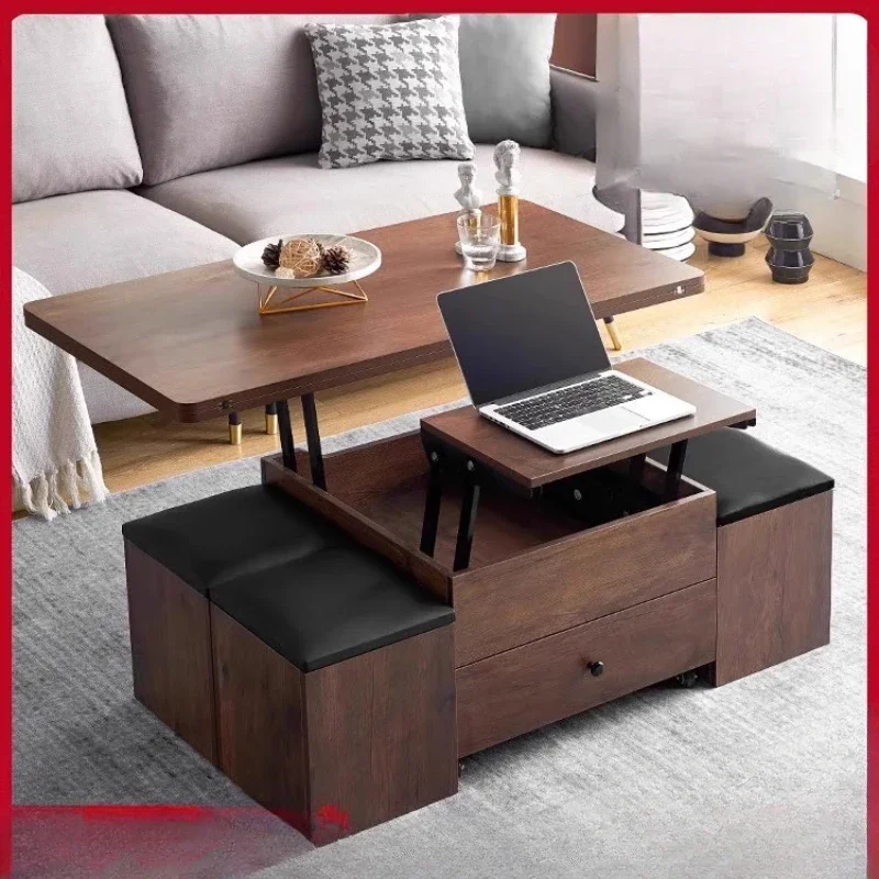 Multi functional rock panel coffee table combination can instantly transform into a dining table. Lifting and folding movable