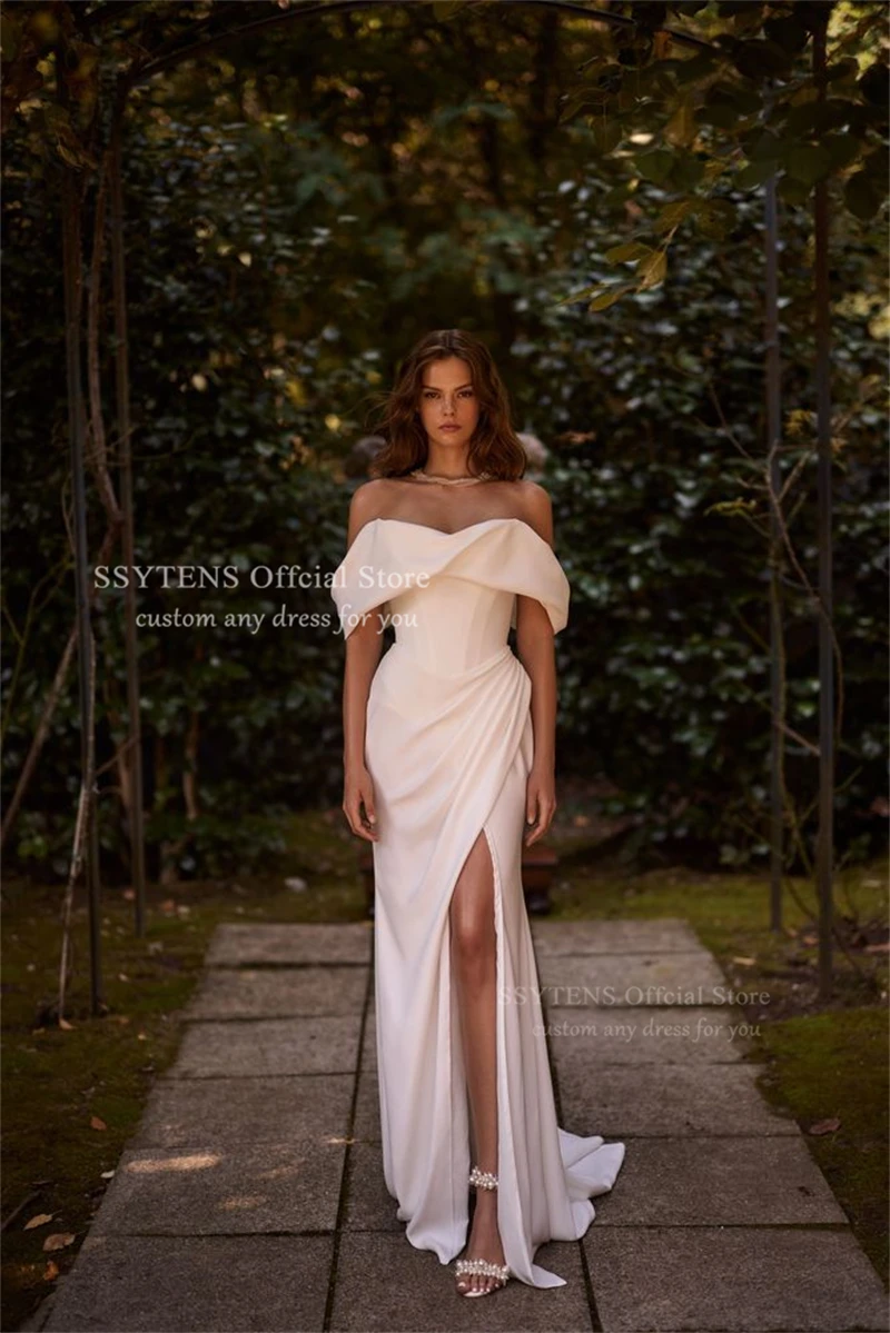 SSYTENS Elegant Ivory Mermaid Wedding Dresses Off the Shoulder Floor Bridal Gowns Side Slit Customized Luxurious Evening Dress