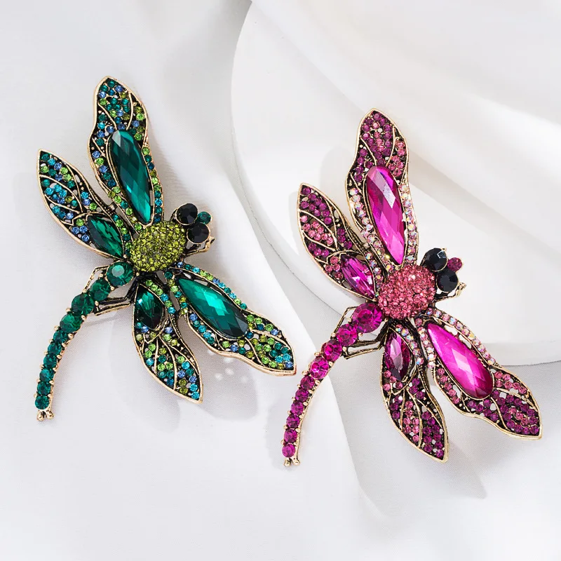 Women Men Luxury Full Crystal Dragonfly Brooches Big Rhinestone Trendy Badges Insect Vintage Jewelry Suit Clothing Pins