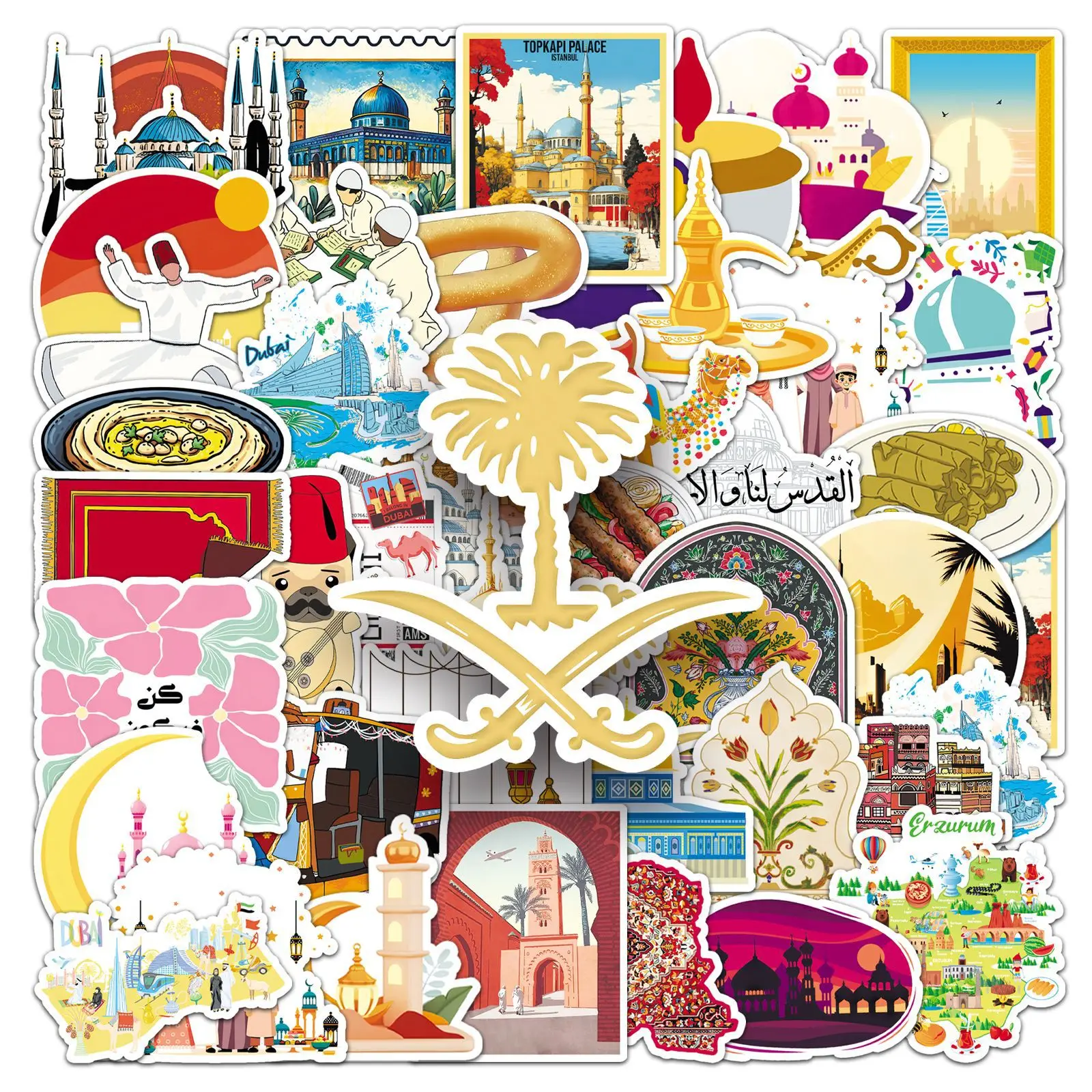 

50PCS Middle East Outdoor Architectural Scenery Cartoon DIY Decorable Mobile Phone Case Laptop iPad Waterproof Sticker Kids To