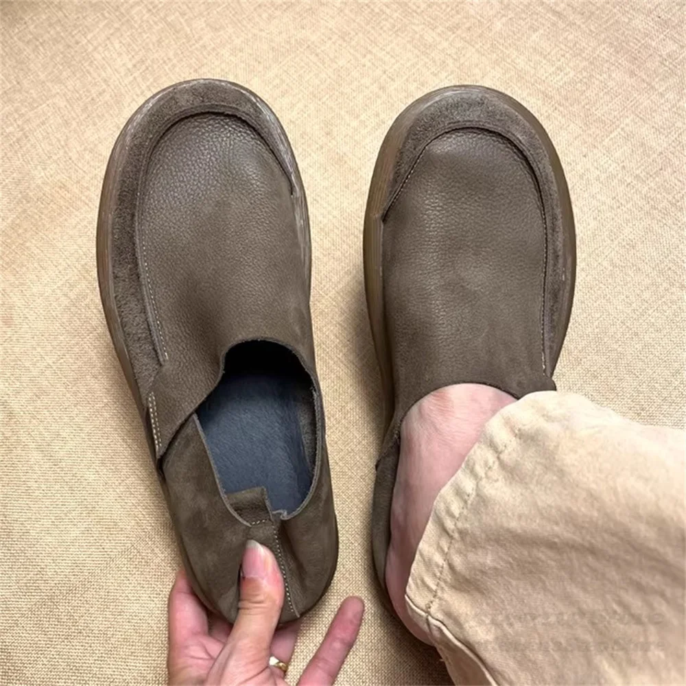 Winter Breathable Big Head Leather Shoes for Men Casual Leather Fat Wide Feet Soft Bottom Handmade Cowhide One Step Shoes