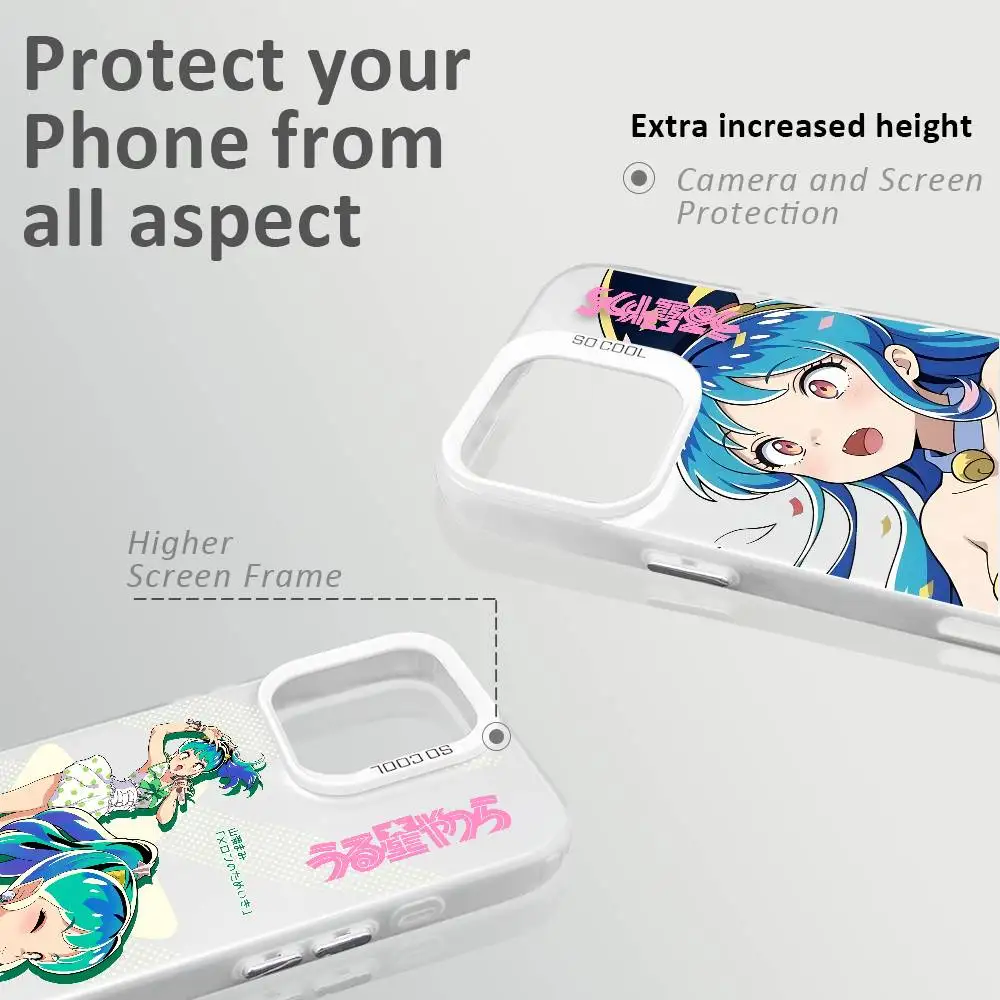 Urusei Y-yatsura حافظة هاتف لطيفة لهاتف آيفون 16 15 14 13 12 11 Plus Pro Max متعدد الألوان غطاء ليزر أورورا مقاوم للصدمات Funda