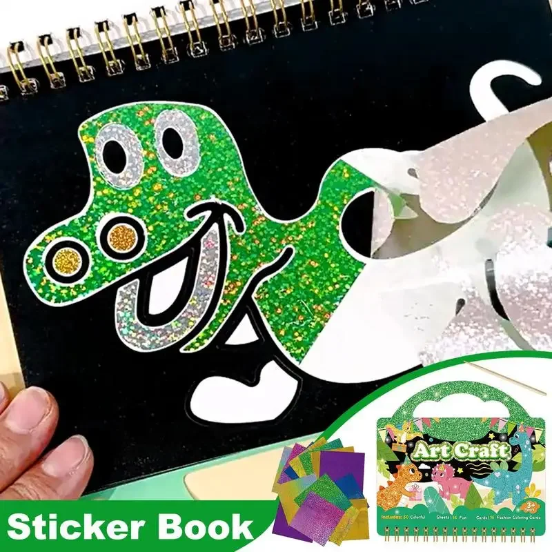 Crianças criativas livro para colorir dos desenhos animados dinossauro crianças adolescentes livro de atividades mágicas arte adesivo livro artesanal colorido conjunto para colorir