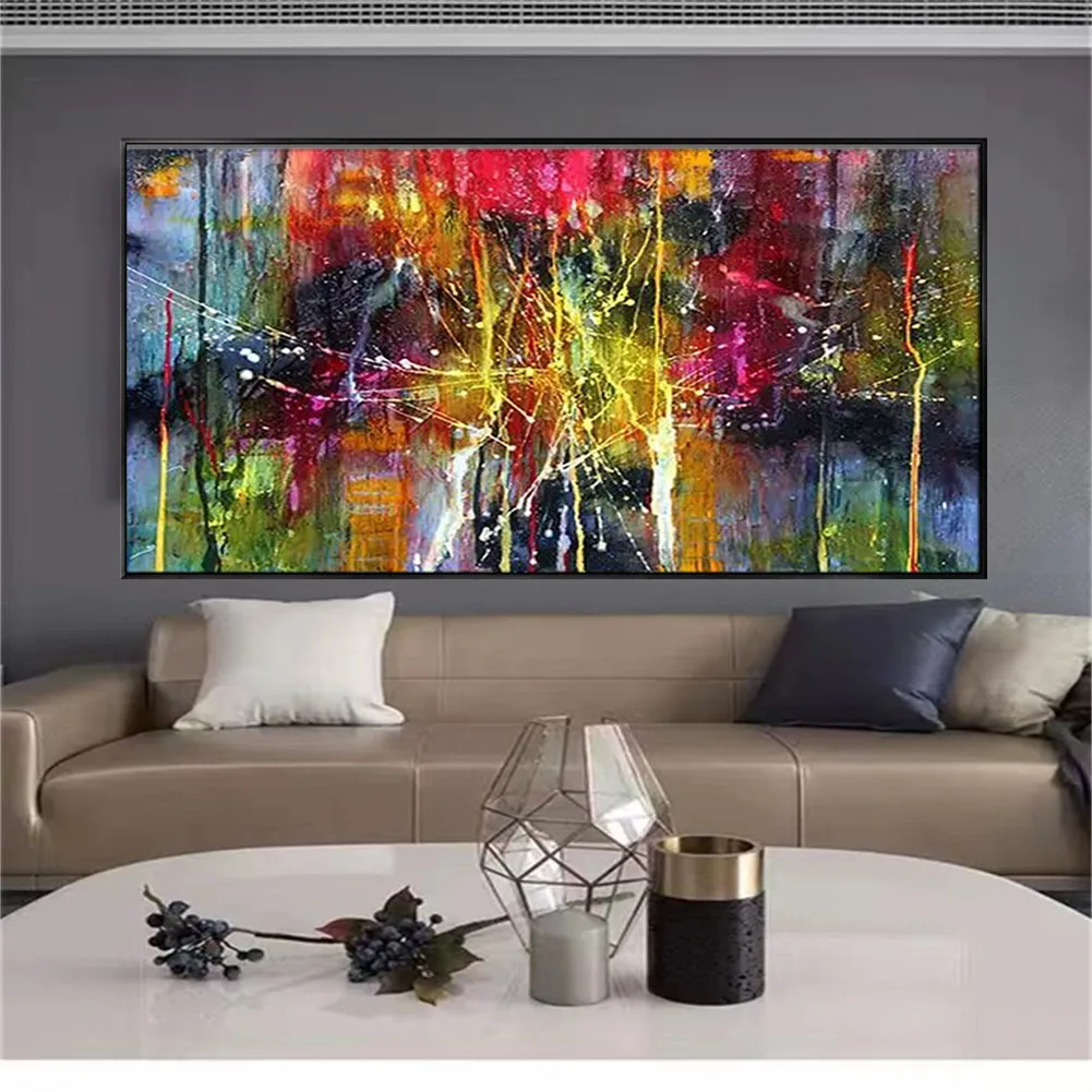 

100% роспись вручную, абстрактная масляная живопись, пейзаж, роспись на холсте, красочные настенные картины для фотографий, постер