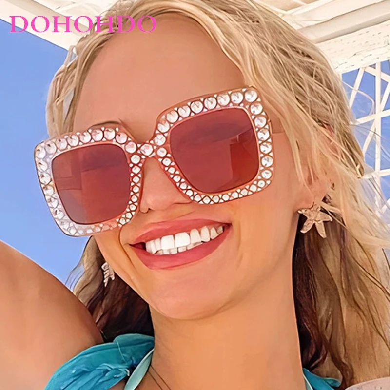 

2025 Big Square Luxury Rhinestone Sunglasses Women Fashion Crystal Brand Designer Sun Glasses Vintage UV400 Female Oculos De Sol