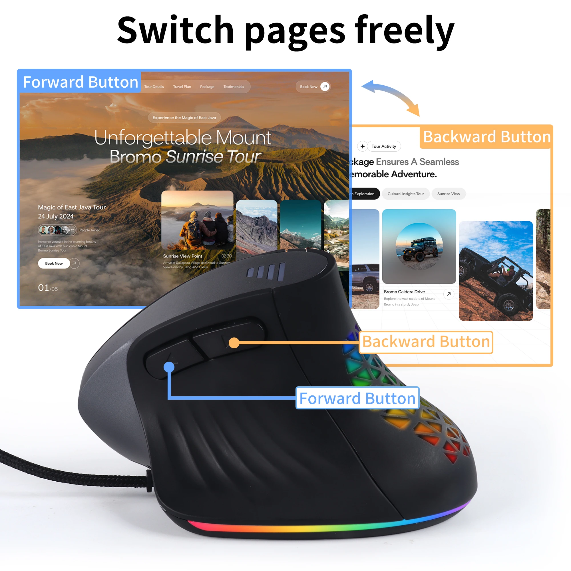 Wired Vertical Mouse Ergonomics Design Mute Button Resolution Adjustable RGB Light Effect Side Keys Office Use Wire Mause