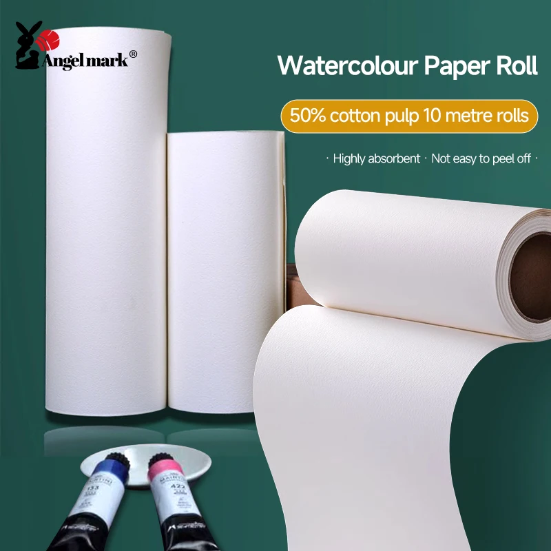 AngelMark Watercolor Paper Roll 300g Academy Art Paper for Watercolor Gouache Ink Acrylic Professional Paper Half Cotton White