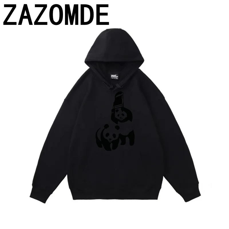 ZAZOMDE-Hoodies com capuz Panda Print dos desenhos animados dos homens, moletons Hip Hop, moletons soltos de algodão, roupas casuais, outono, inverno