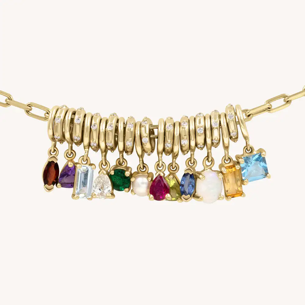 12-Month Birthstone Classic Pendant 18K Gold PVD Plated Earring Necklace Pendant Mother's Day DIY Jewelry Gift for Women