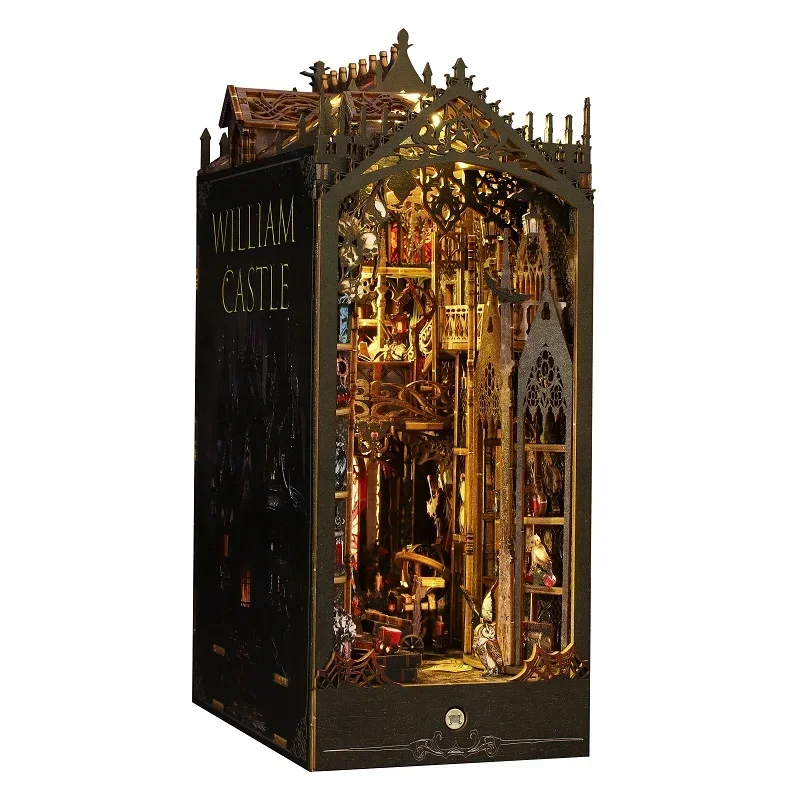 William Castle Bookshelf Handmade Bookend NEW DIY Wooden Book Nook Shelf Insert Miniature Model Kits for Friends Birthday Gifts