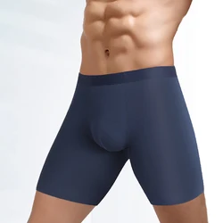 Mid-Long Boxer Shorts Men Underwear Seamless Breathable Male Underpants U Bulge Pouch Long Leg Sexy Boxershorts Panties Homme