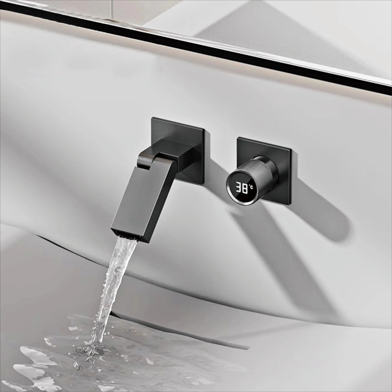 

Минимализм, пистолет, серая латунь, встроенная система смесителя для ванной комнаты. Настенный дизайн, светодиодный цифровой дисплей, смеситель для раковины с горячей/холодной водой