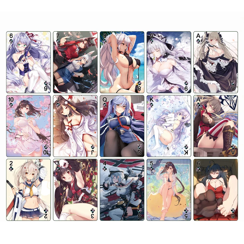 

54Pcs/box Diy Self Made Azur Lane Poker Lsp Animation Game Peripheral Two Dimension Female Character Kawaii Poker Gift Toy