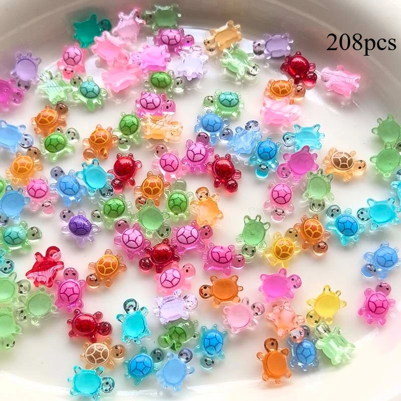 109/208pcs Cute Mini Random Color Turtle Resin, Suitable for Nail Art, Cutting and Pasting Thin Accessories, DIY Crafts