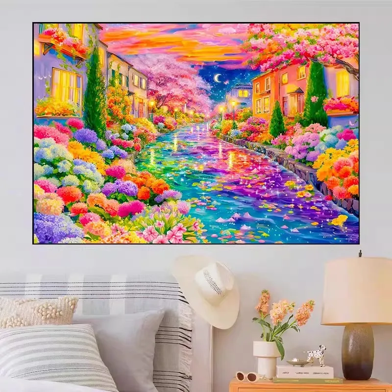 

9ct 60x80cm Night River Town Embroidery DIY Chinese Style Printed Kits Cross Stitch Needlework Set Home Decor Crafts