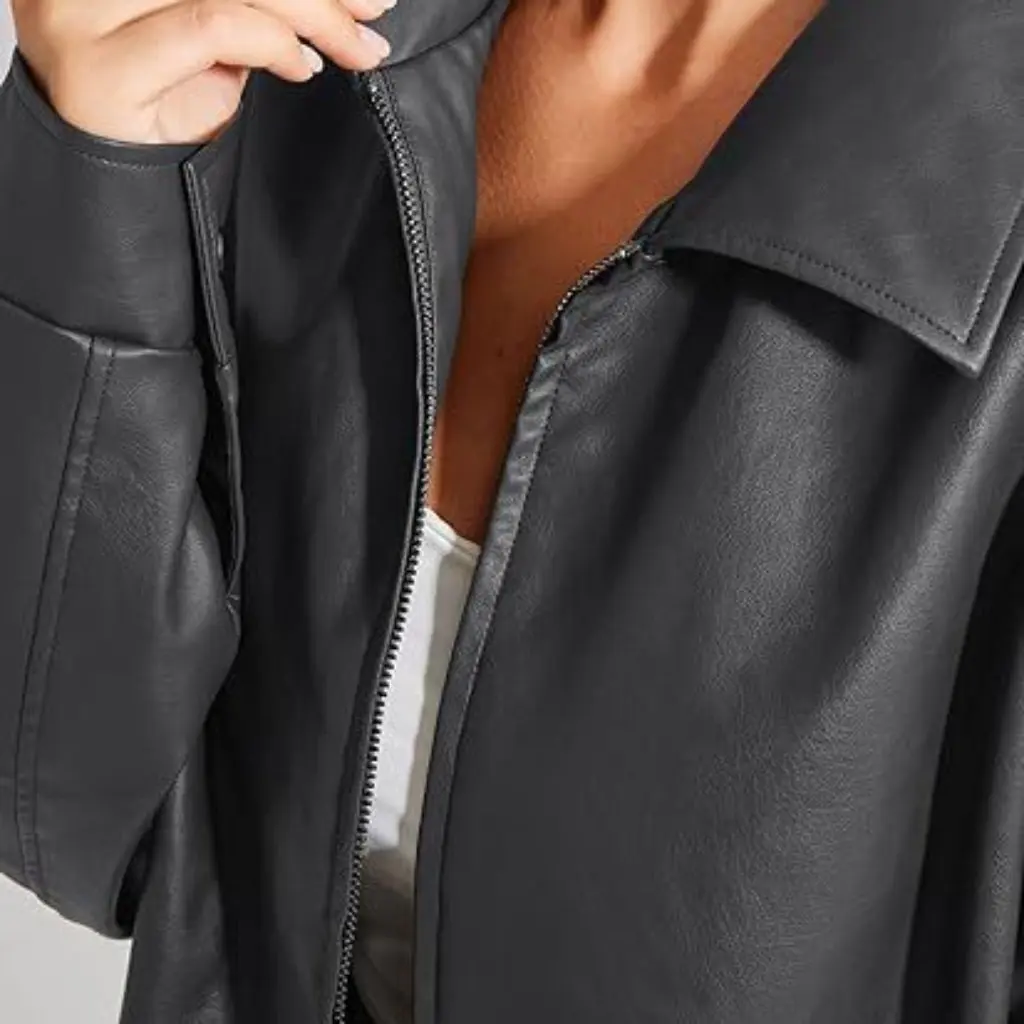 Jaqueta de couro oversized feminina outono motocicleta plus size casaco artificial casual elegante outerwear para mulheres plus size