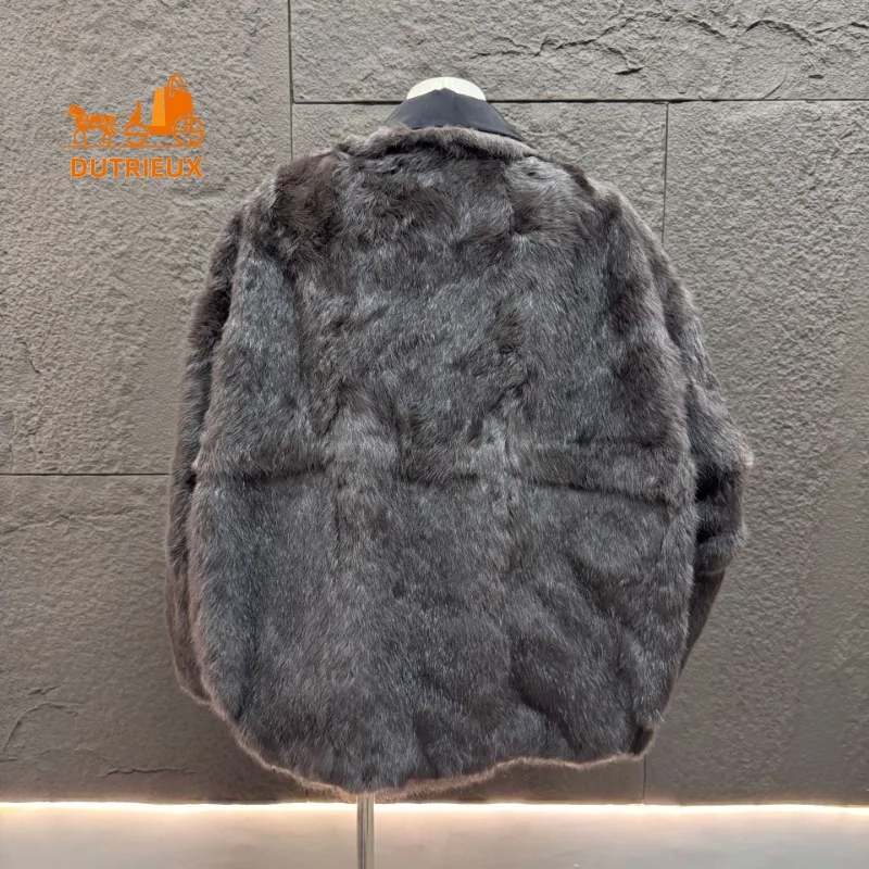 2025 New Winter Women's Double-faced Real Rabbit Fur Coat, 100% Rabbit Fur Collar, Travel Warm Fur Jacket Women