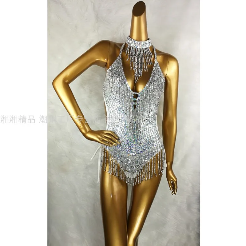 Sexy Showgirl Carnival Costumes for EDC Beading Sequin One-Piece Bodysuit Party Outfit Costume Stage Performance Leotard DJ