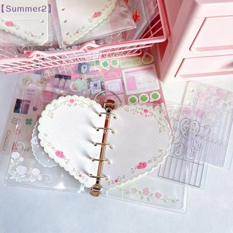 PVC M5 Pocket Notebook With Elastic Band 5 Hole Loose Leaf Notebook Romantic Vine Rose Print DIY Scrapbook Journal〔Sum2〕